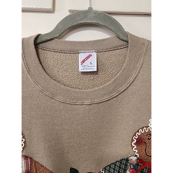 VINTAGE Gingerbread Sweatshirt Adult Large Tan Applique Jerzees Women’s - Picture 2 of 10